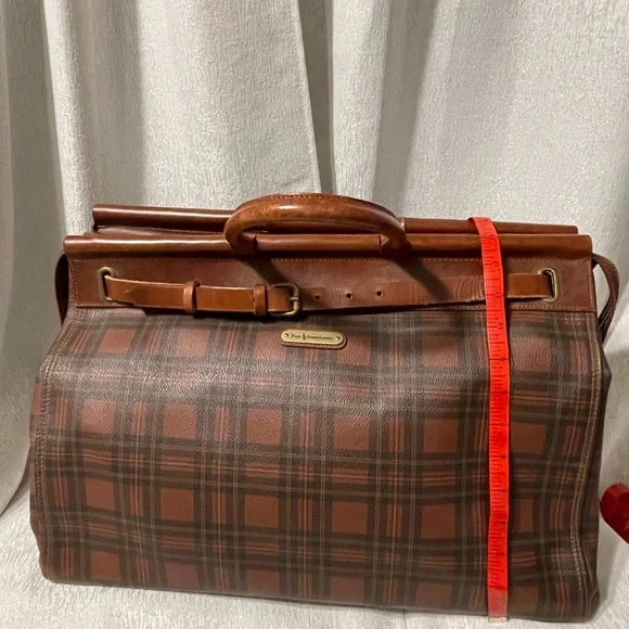 Vintage Polo Ralph Lauren Tartan Plaid Brown and Black Weekend Travel Bag - Picture 3 of 11